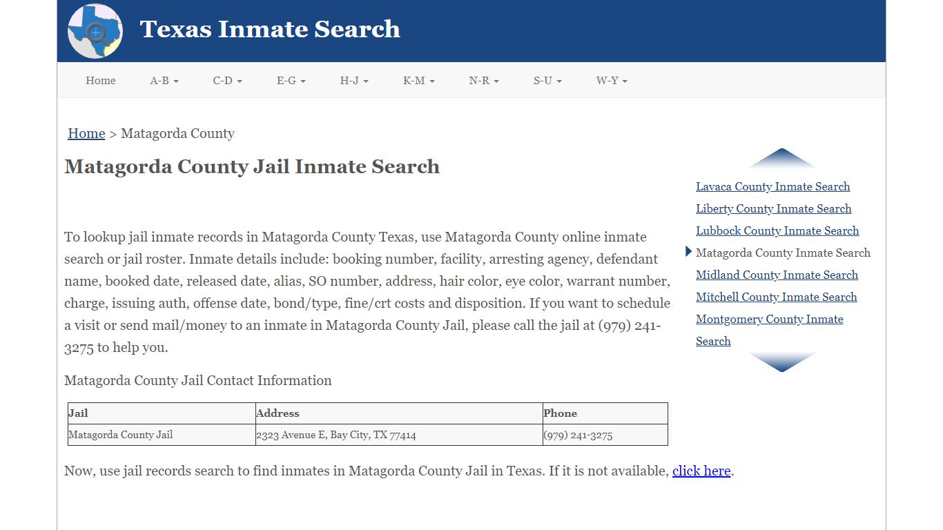 Matagorda County Jail Inmate Search