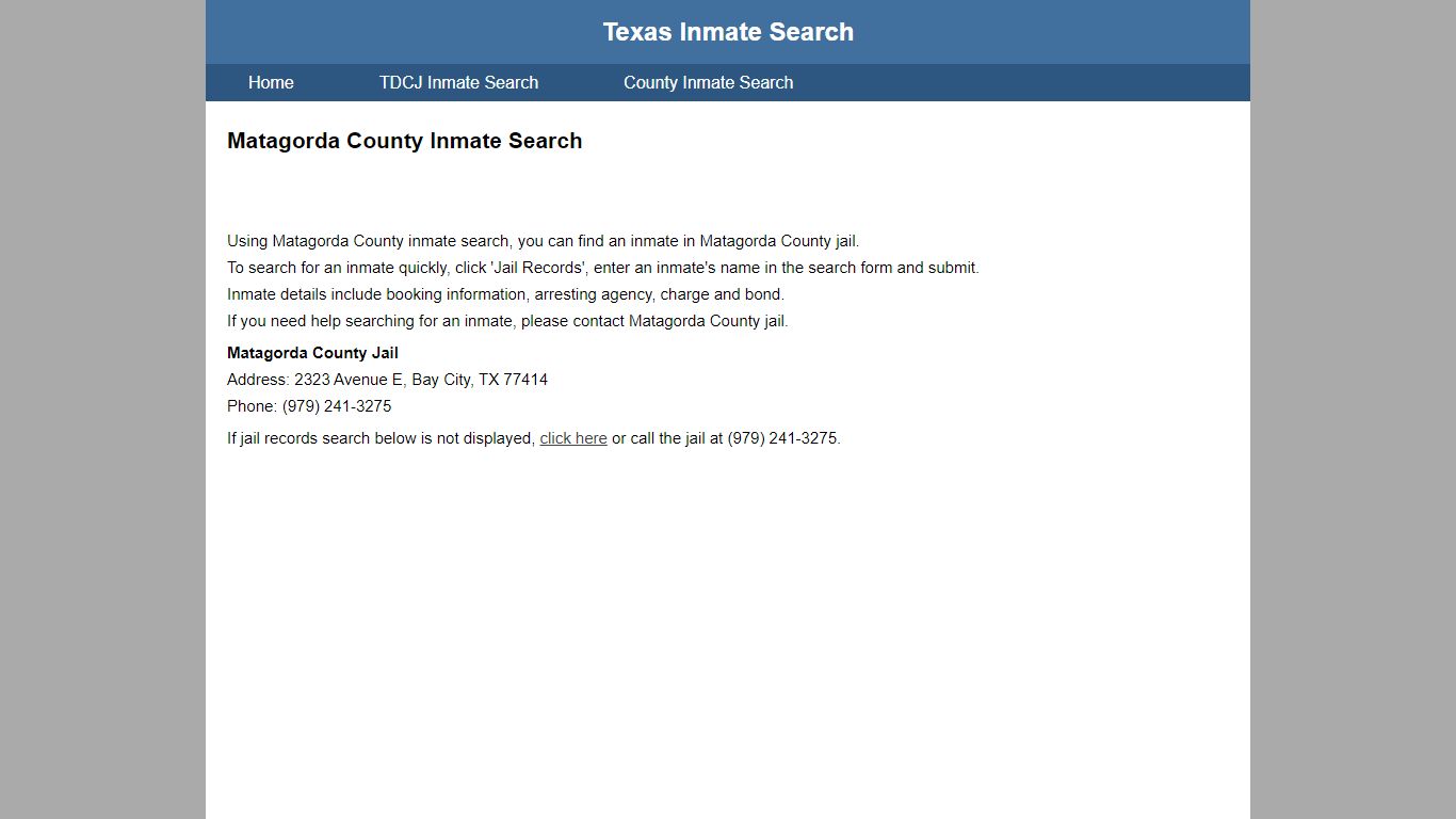 Matagorda County Jail Inmate Search